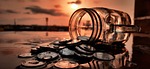 sunset, glass, coin